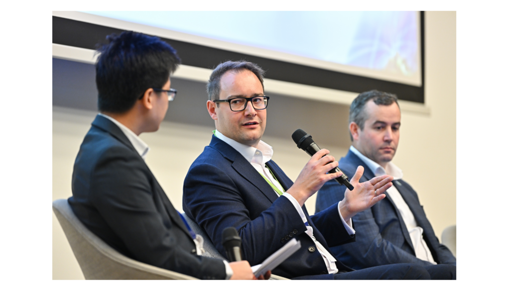 Huang Chunlin, Lucian Gladstone, and Stu Davison at the SGX-NZX Global Dairy Seminar panel in Singapore.