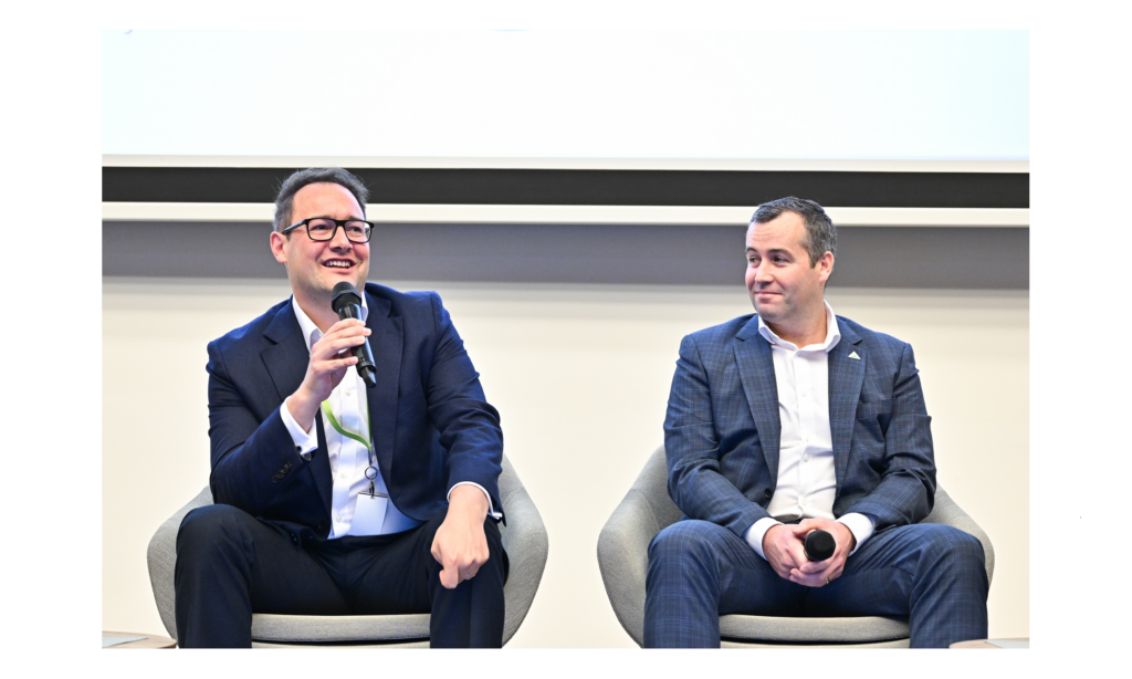 Lucian Gladstone and Stu Davison at the SGX-NZX Global Dairy Seminar in Singapore.